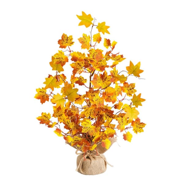 1.5 ft. Pre-Lit Autumn Maple Artificial Fall Tree with 30 LED String Lights in Burlap Wrapped Base