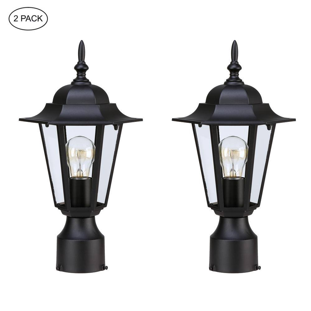 Retro Outdoor Post Light Kits with Textured Black Finished and Clear Glass Hexagon Shade (2 Packs)