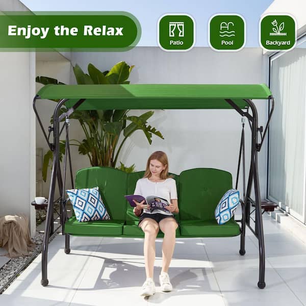 ZZW ZZW 3-Seat Metal Patio Swing with Stand Adjustable Backrest