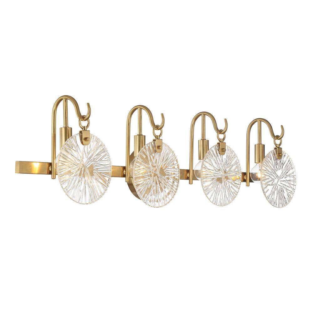 Warm Brass 4-Light Bathroom Vanity with Clear Starburst Glass Shades