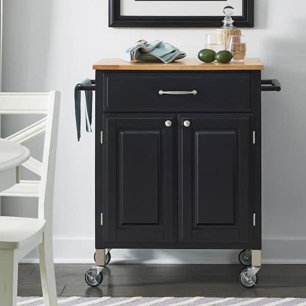 HOMESTYLES Dolly Madison Black Kitchen Cart with Natural Wood Top 4506