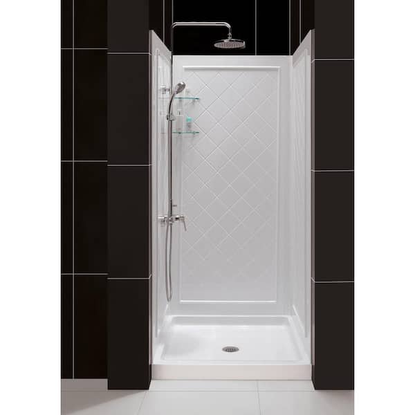 SlimLine 36 in. x 36 in. Single Threshold Shower Pan Base in White Center Drain with Back Walls