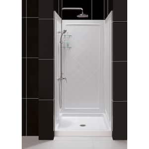 SlimLine 36 in. x 36 in. Single Threshold Shower Pan Base in White Center Drain with Back Walls