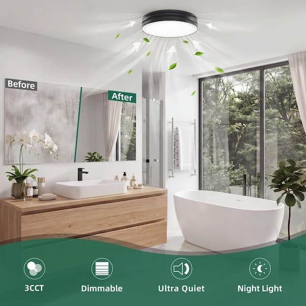 110 CFM, 2-Sones Bathroom Fan with Light, 15-Watt Dimmable 3CCT LED Light with 5-Watt 2-Color Night Light, Round, Black