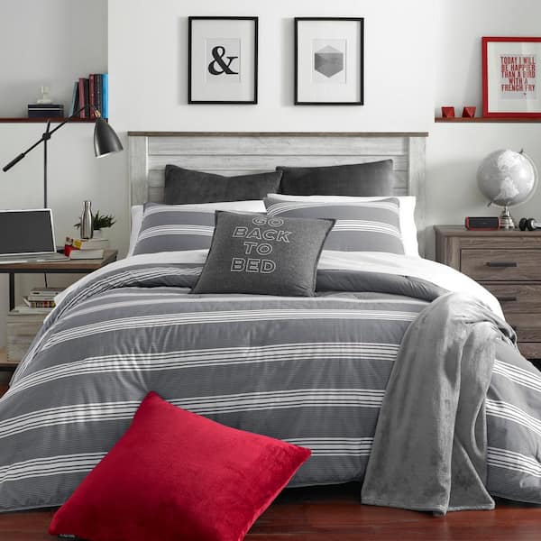 Craver Gray Striped Cotton Comforter Set
