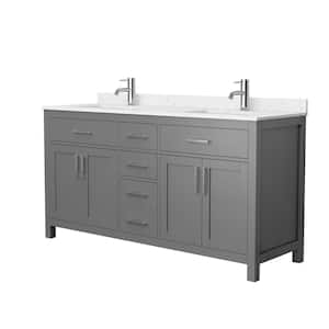 Beckett 66 in. W x 22 in. D Double Vanity in Dark Gray with Cultured Marble Vanity Top in Carrara with White Basins