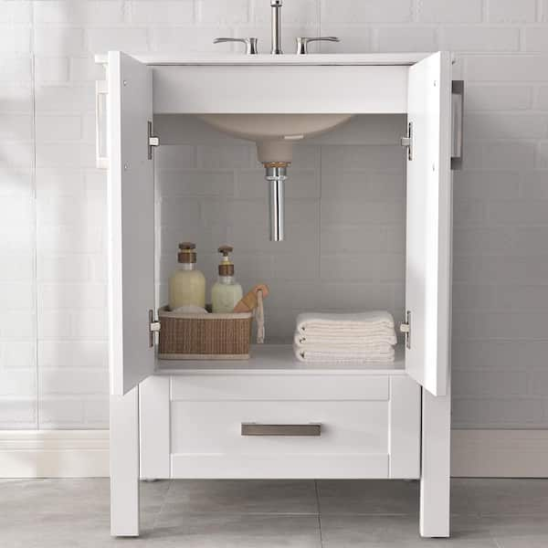 24 inch Small Narrow Bathroom Vanity White with Storage  (23.5Wx18.15Dx35H) CCL208W24