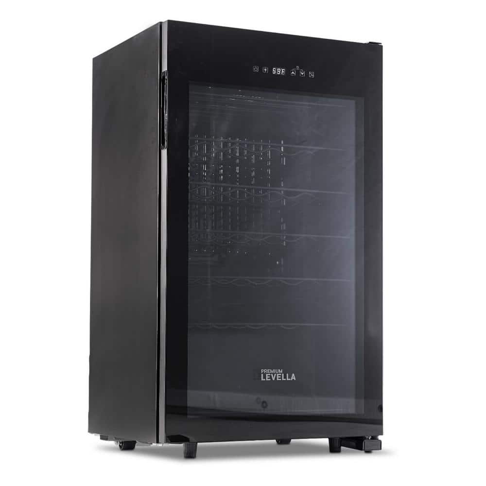 Black Tempered Glass Freestanding Wine Cooler with Interior Lighting