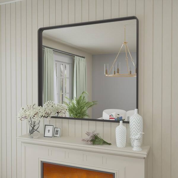 40 in. W. x 36 in. H Rectangular Framed French Cleat Wall Mounted Tempered Glass Bathroom Vanity Mirror in Matte Black