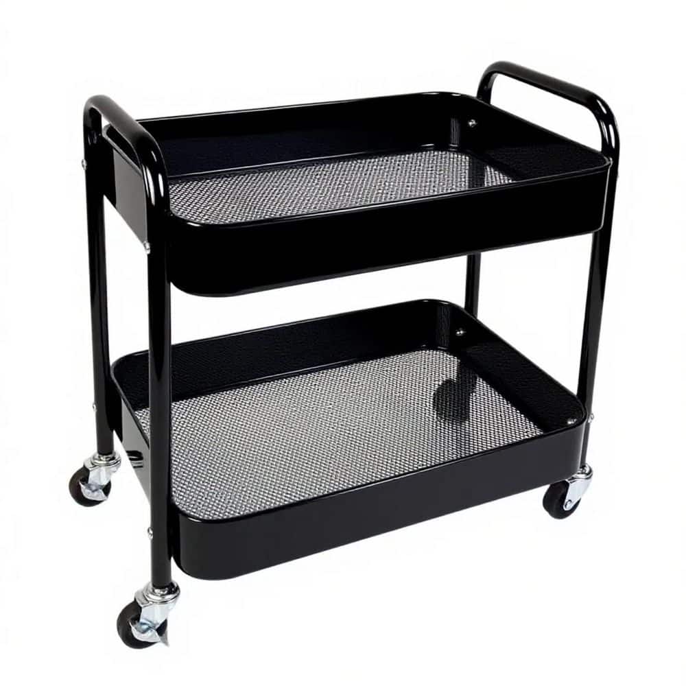 2-Shelf Black Metal Rolling Storage Cart with 4 Hooks and Locking Casters for Under Desk, Pantry and Kitchen Use price history on PriceWatchPro