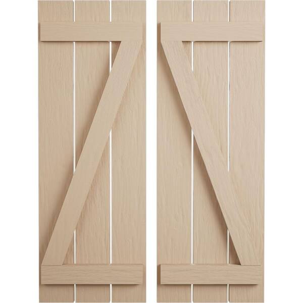 Ekena Millwork 17.5 in. x 24 in. Timberthane Polyurethane 3-Board Spaced Board-n-Batten Rough Sawn Faux Wood Shutters w/Z-Board Pair