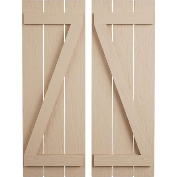 Ekena Millwork 17.5 in. x 70 in. Timberthane Polyurethane 3-Board Spaced Board-n-Batten Rough Sawn Faux Wood Shutters w/Z-Board Pair