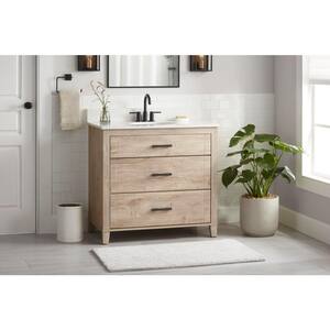 Farmdale 36 in. W x 20 in. D x 37.9 in. H Bath Vanity in Natural Oak with White Stone Top