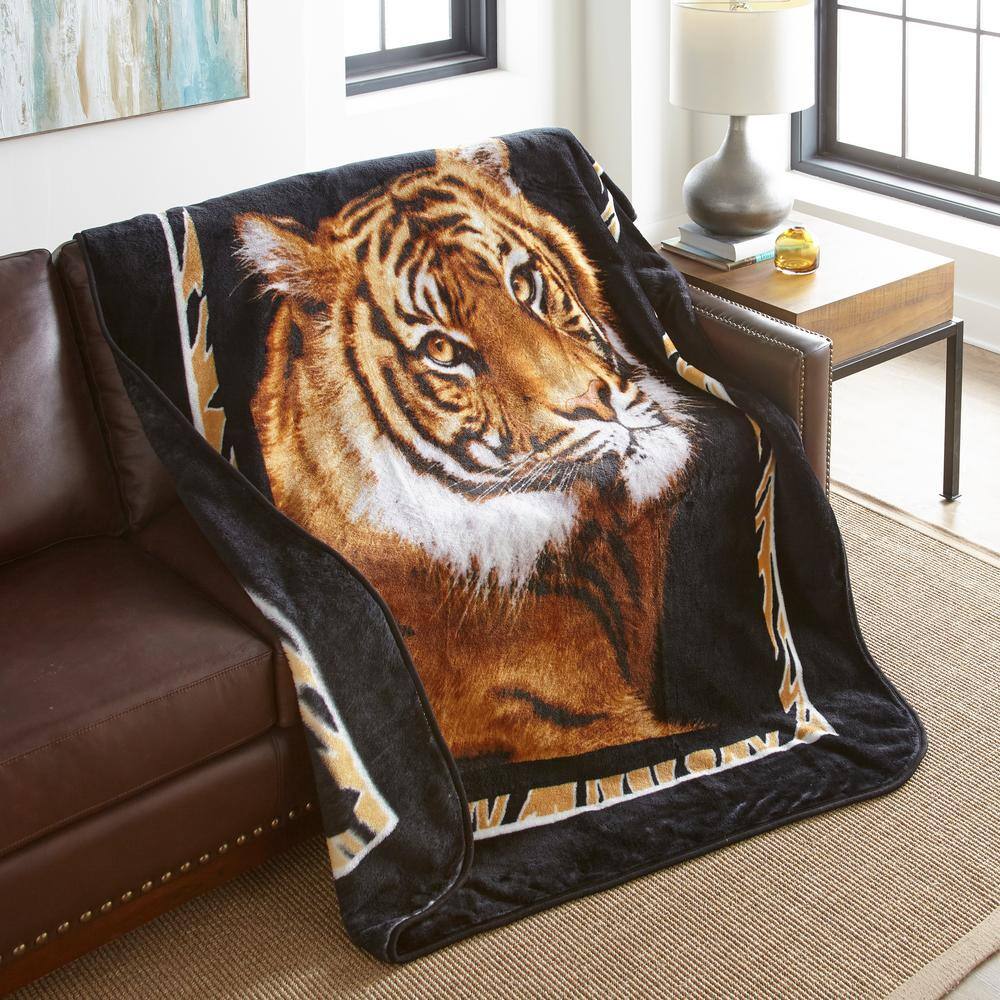 Oversized Black and Orange Fleece Electric Throw Blanket