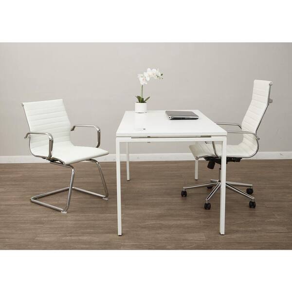 Work Smart Faux Leather Mid-Back Office Chair in White with Chrome