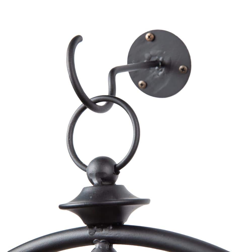 Oval Black Wrought Iron and Glass Hanging Hurricane Candle Sconce
