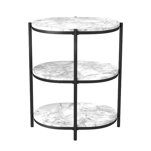 Furniture of America Arctela 22.25 in. White and Matte Black Coating Oval Wood Top Side Table