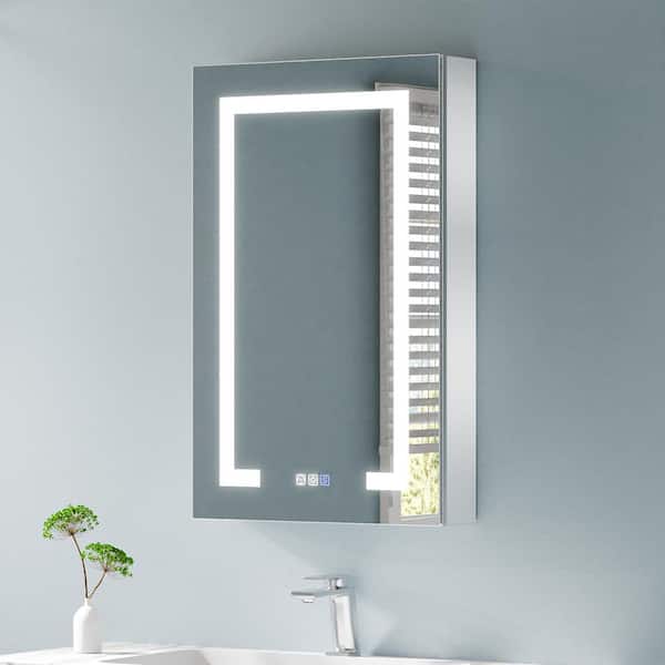 20 in. W x 32 in. H Rectangular Silver Aluminum Recessed/Surface Mount Left Dimmable Medicine Cabinet with Mirror