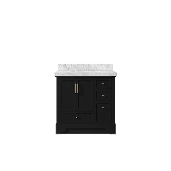 Willow Collections Alys 36 in. W x 22 in. D x 36 in. H Single Sink Bath Vanity Center in Black with 2 in. Carrara Marble Top