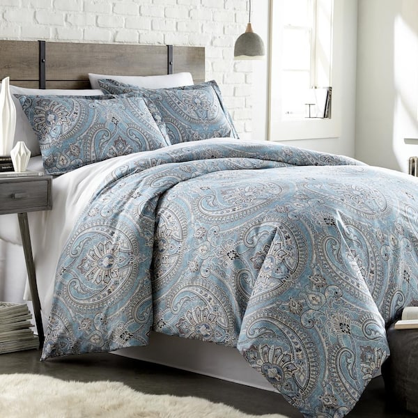 SOUTHSHORE FINE LINENS Pure Melody Paisley 2-Piece Aqua Twin/Twin XL Duvet Cover Set