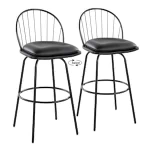 Riley Claire 30 in. Black Faux Leather, Black Wood and Black Metal Bar Stool with Metal Legs (Set of 2)