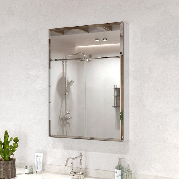 Flicker 23 in. W x 30 in. H Rectangular Aluminum Recessed/Surface Mount Medicine Cabinet with Mirror in Silver