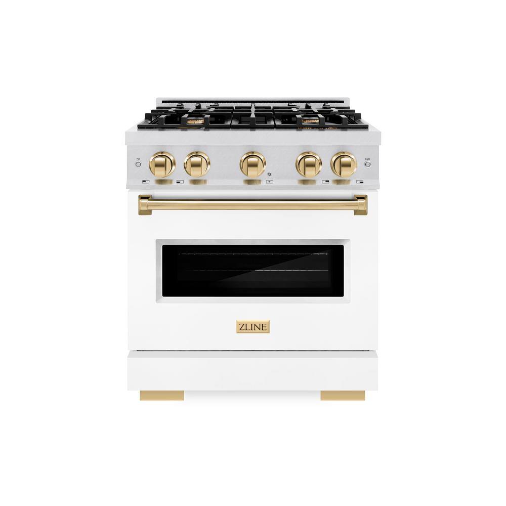 Autograph 30 in. Classic Gas Range with 4 Burners and Convection Gas Oven in Satin Steel with White and Gold Accents price history on PriceWatchPro