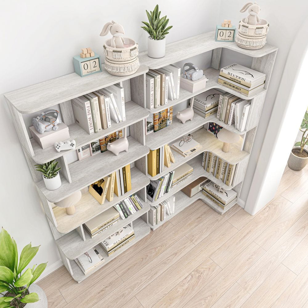 Noble House Odonna 64.56 in. Tall 2-Piece Light Gray Wood 5-Tier