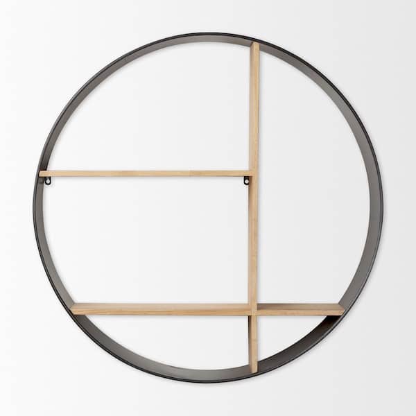 Circle Frame Shelfスペースエイジ モダン Mercana Hector 36.0 L x 7.0 W x 36.0 H Brown Wood Black Metal