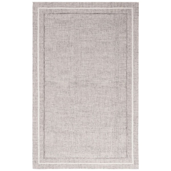 Ebony 8 ft. x 10 ft. Gray/Ivory Solid Border Modern Area Rug