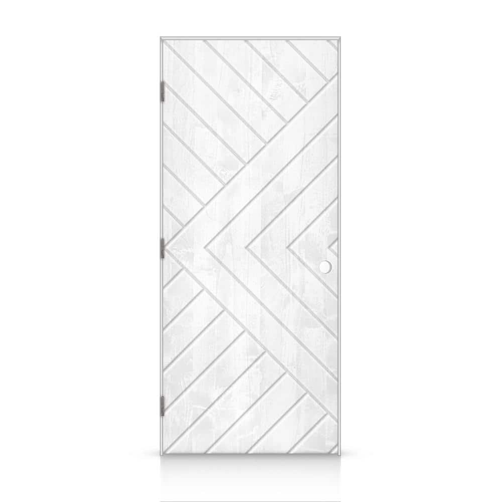 26 in. x 96 in. Chevron Arrow Right-Handed Hollow-Core White Stained Pine Wood Single Prehung Interior Door price history on PriceWatchPro