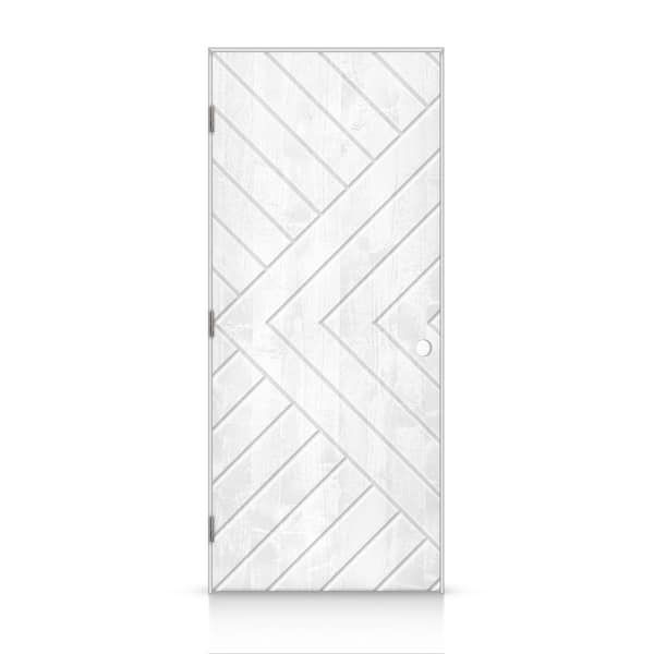 CALHOME 28 in. x 96 in. Chevron Arrow Right-Handed Hollow-Core White Stained Pine Wood Single Prehung Interior Door