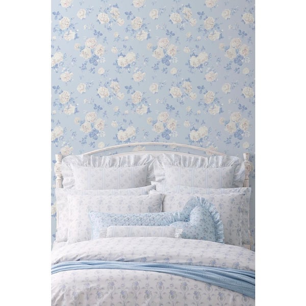 Everblooming Rosettes Whisper Blue Cabbage Rose Bouquets Peel and Stick Wallpaper