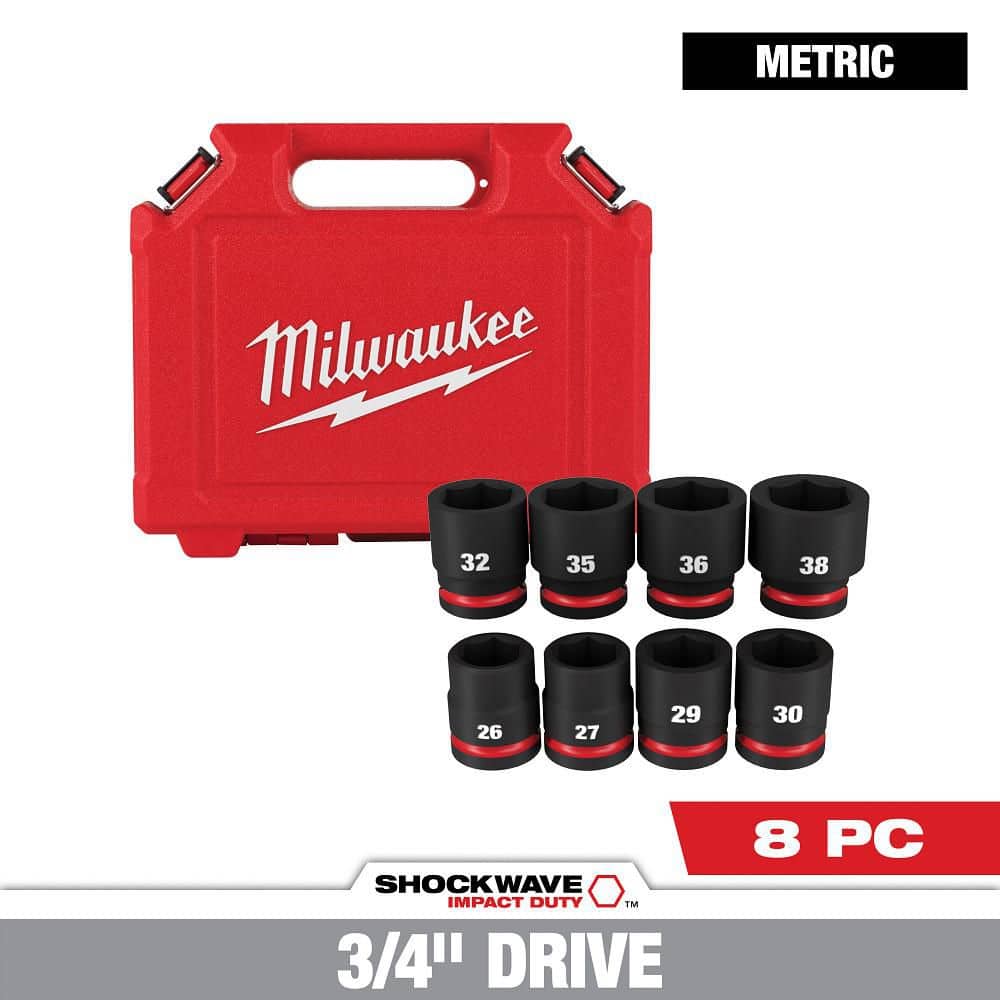 Milwaukee SHOCKWAVE 3/4 in. Drive Metric 6 Point Impact Socket Set