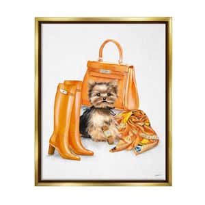 Orange Yorkie Puppy Dog Fashion Purse Accessories by Ziwei Li Floater Frame Animal Wall Art Print 21 in. x 17 in.