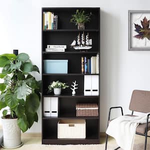 80 in. x 32.3 in. L x 13.2 in. W x 80 in. H Espresso 6-Shelf Wood Bookcase with Adjustable Shelves