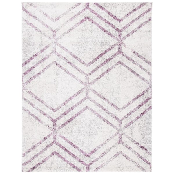 Adirondack 11 ft. x 15 ft. Ivory/Plum Distressed Diamond Area Rug