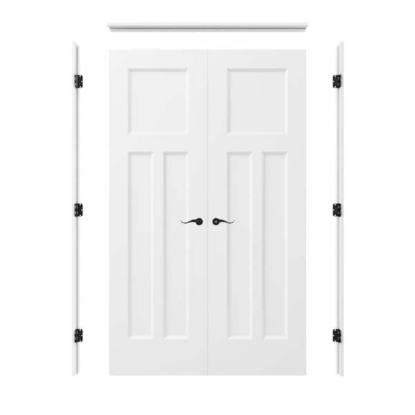 48 in. x 80 in. 3-Panel T Shape Universal-Hand Painted Solid Core Wood Double Prehung French Door + Quick Assemble Jamb