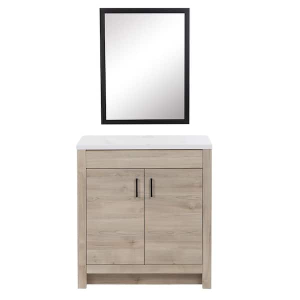 Glacier Bay Kordie 30.25 in. W Bath Vanity in Sable with Cultured Marble Vanity Top in White with White Basin and Mirror