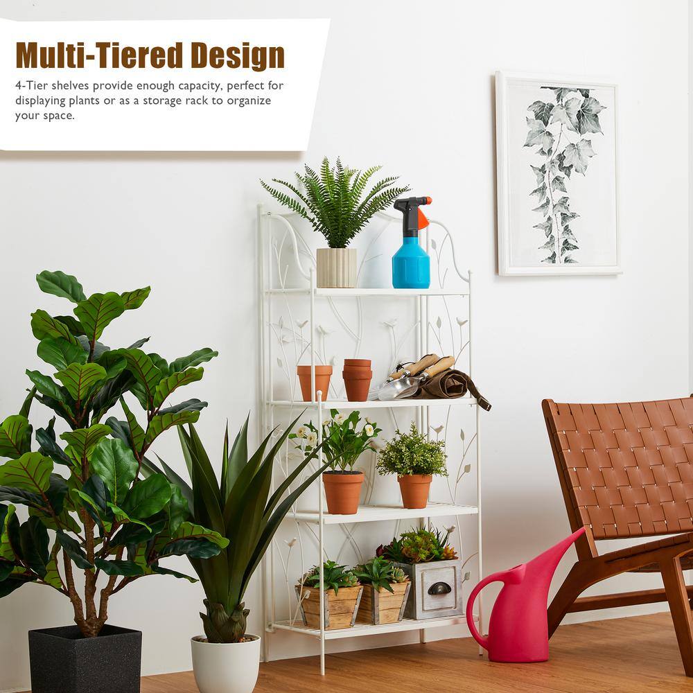 Elegant White Metal 4-Tier Rectangular Plant Stand