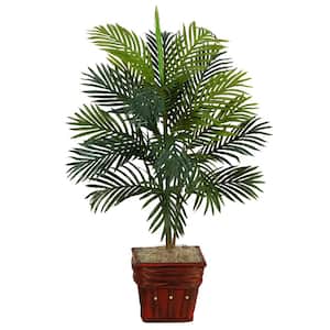 38 in. Artificial Faux Areca Palm Silk Plant with Wicker Basket