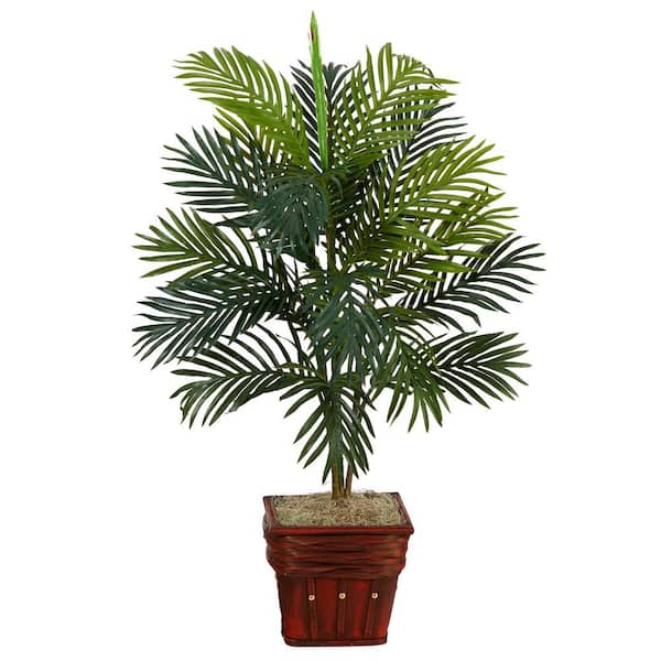 Nearly Natural 38 in. Artificial Faux Areca Palm Silk Plant with Wicker Basket