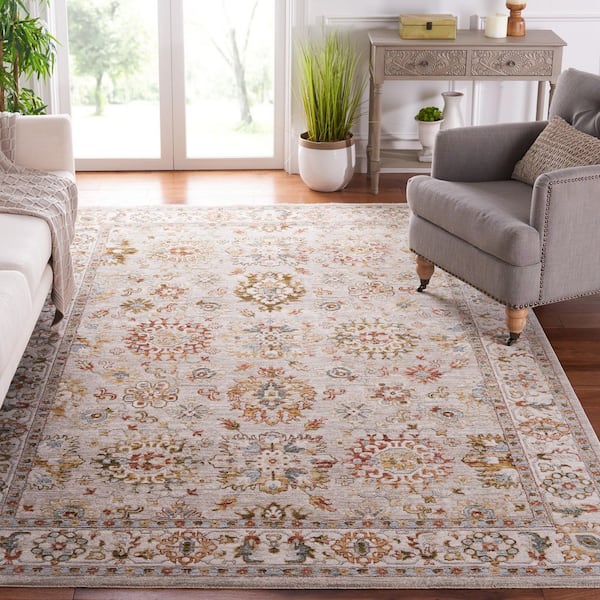 Hamilton Gray/Rust 9 ft. x 12 ft. Floral Border Area Rug