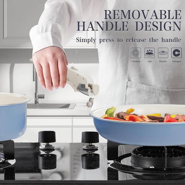 Ceramic Nonstick Cookware Set Removable Handle Stackable Non Toxic
