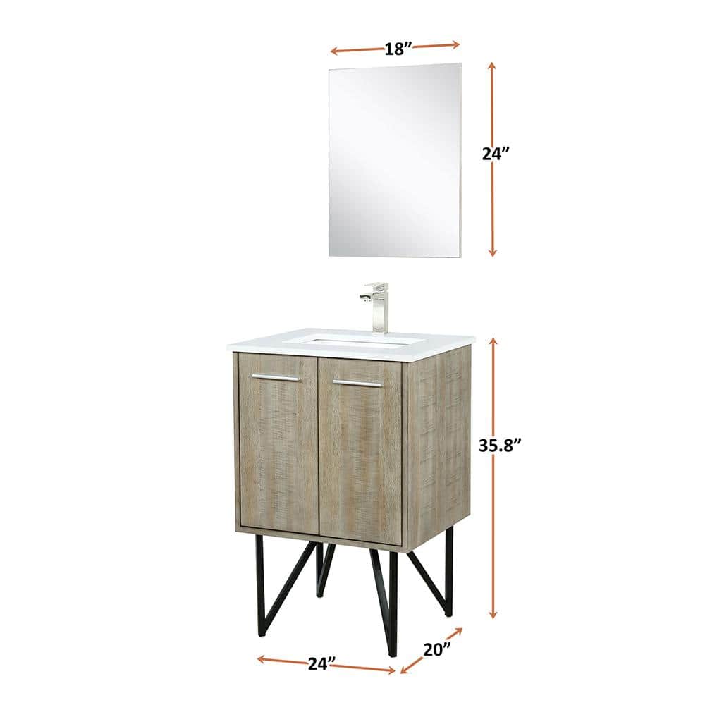 Rustic Acacia 24" Vanity with White Quartz Top and Frameless Mirror