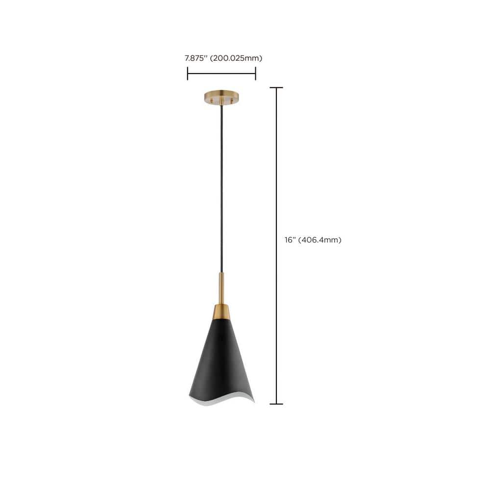 Tango Small Matte Black and Burnished Brass Pendant Light