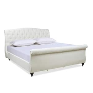 Nautlius King Bed Frame with Headboard and Footboard, Antique White Polyester