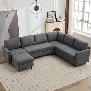 Venice 107.3 in. W x 83.5 in. D Dark Gray Modular Fabric Sectional Sofa Couch 7-Seats with Convertible Cushion 1-Ottoman