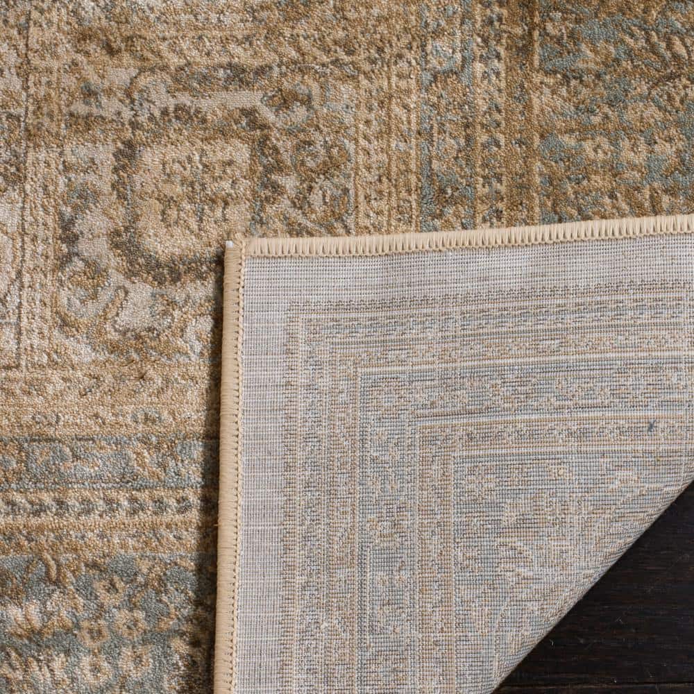 Ivory and Light Blue Vintage Distressed Area Rug 4' x 5'7"