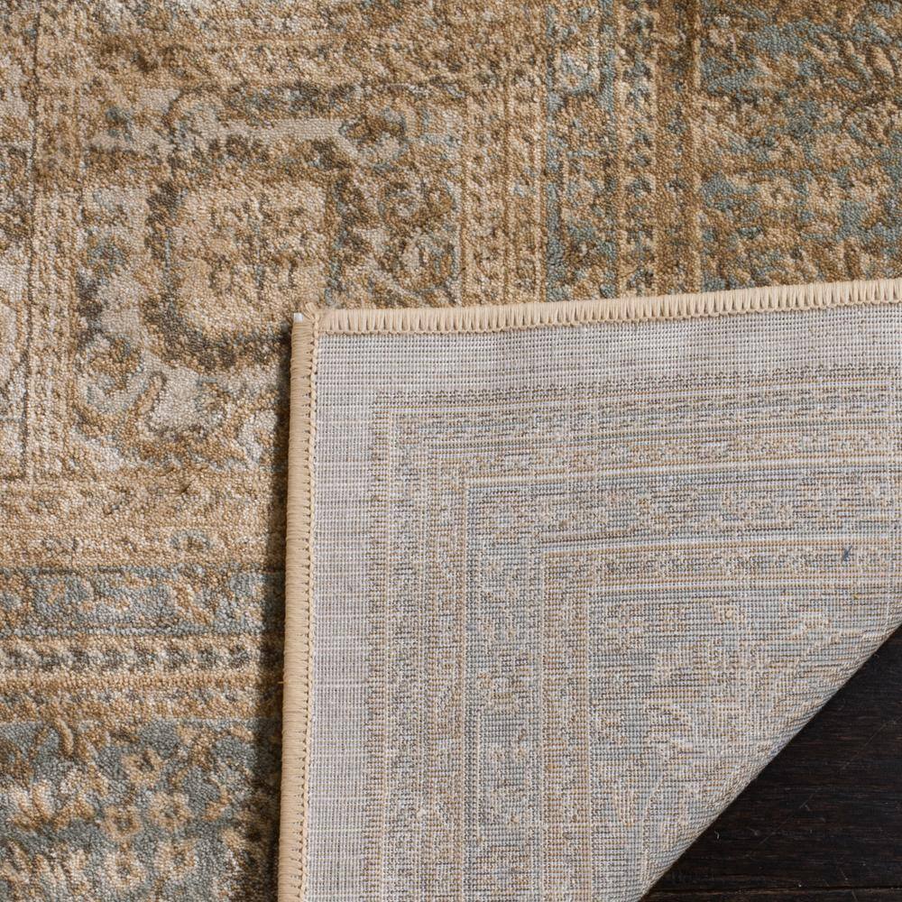 Ivory and Light Blue Round Viscose Area Rug, 80"